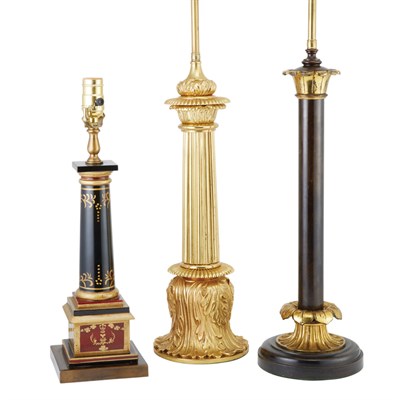 Lot 157 - Group of Three Neoclassical Style Lamps Each...
