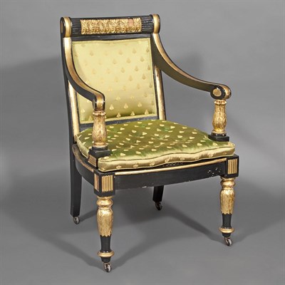 Lot 282 - Regency Style Black Painted and Gilt Decorated...