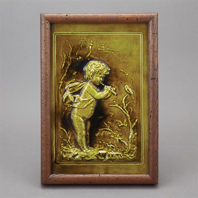 Lot 330 - Pair of Green Glazed Pottery Plaques Height 12...