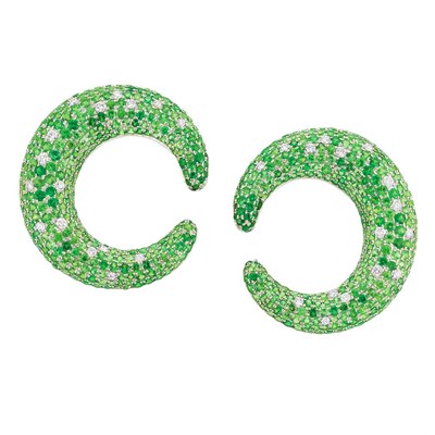 Lot 220 - Pair of White Gold, Tsavorite Garnet and Diamond Earrings