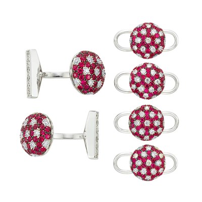 Lot 63 - White Gold, Ruby and Diamond Dress Set