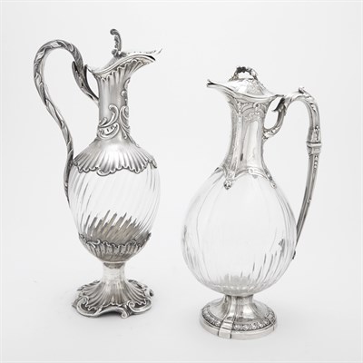 Lot 245 - Two French Silver Mounted Glass Claret Jugs...