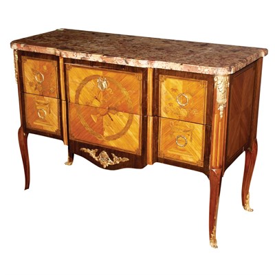 Lot 433 - Louis XV Style Marble Top Inlaid Fruitwood...