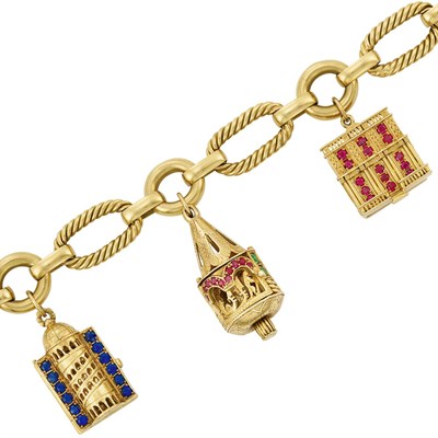 Lot 51 - Gold and Gem-Set Charm Bracelet, G. Nardi