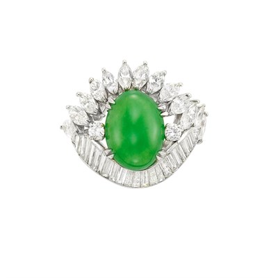 Lot 101 - Platinum, Jade and Diamond Ring
