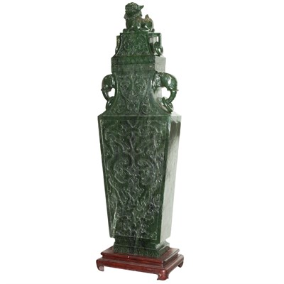 Lot 464 - Chinese Green Jade Covered Vase Height 49...