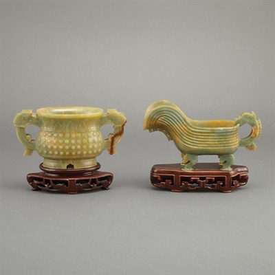 Lot 193 - Two Archaic Style Hardstone Vessels Length of...
