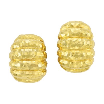 Lot 33 - Pair of Hammered Gold Hoop Earclips, David Webb