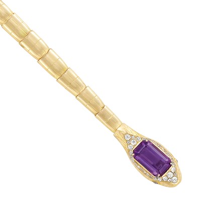 Lot 150 - Antique Gold, Amethyst and Diamond Snake Bracelet
