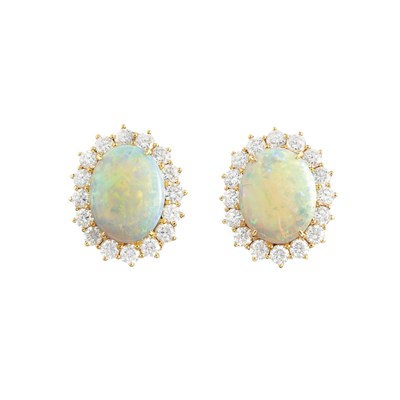 Lot 110 - Pair of Gold, Opal and Diamond Earclips