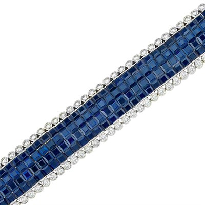 Lot 327 - White Gold, Invisibly-Set Sapphire and Diamond Bracelet