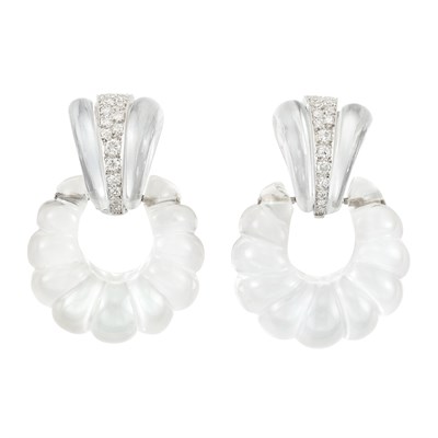 Lot 212 - Pair of Fluted Rock Crystal, Platinum and Diamond Earclips, David Webb