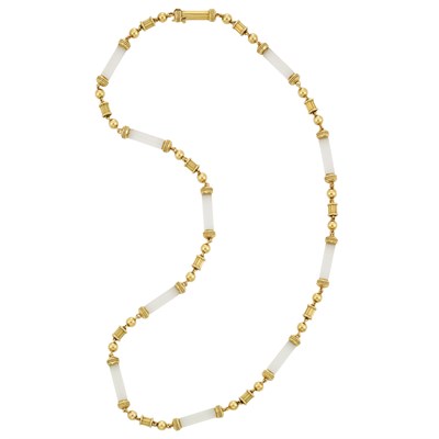 Lot 162 - Gold and Frosted Rock Crystal Bead Necklace, Bulgari