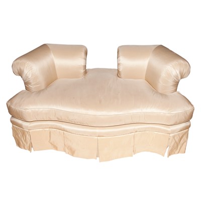 Lot 203 - Silk Upholstered Settee Length 59 inches.