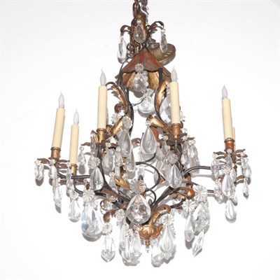 Lot 452 - Rococo Style Iron and Cut Glass Eight-Light...