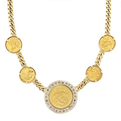 Lot 1031 - Gold, United States Gold Coin and Diamond Curb Link Chain Necklace