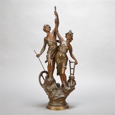 Lot 149 - French Patinated-Spelter Allegorical Group of...