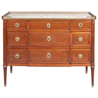 Lot 192 - Louis XVI Mahogany Commode The three-quarter...
