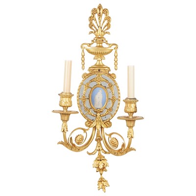 Lot 134 - Pair of Regency Style Wedgwood Mounted...