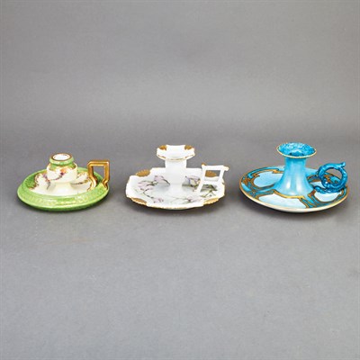 Lot 483 - Group of Three Porcelain Chambersticks...