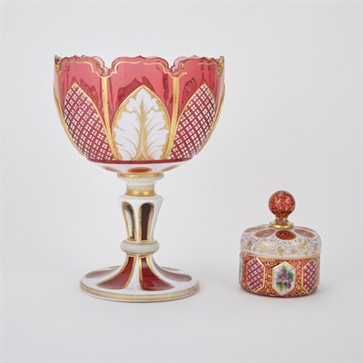 Lot 488 - Bohemian Ruby Glass Compote and Covered Box...