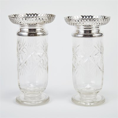 Lot 495 - Pair of English Silver Plate Mounted Cut Glass...