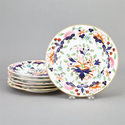 Lot 497 - Set of Six English Porcelain Dessert Plates In...