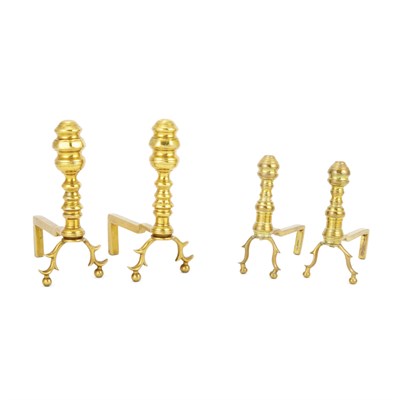 Lot 520 - Two Pairs of Miniature Brass Andirons Height...