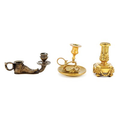 Lot 521 - Group of Three Chambersticks Including one in...