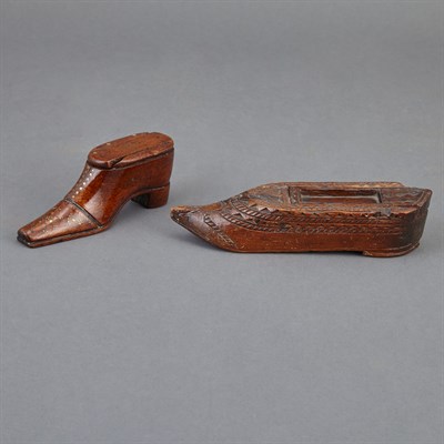 Lot 535 - Two Continental Wood Shoe-Form Snuff Boxes...