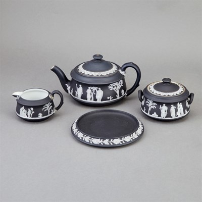 Lot 536 - Wedgwood Black Jasperware Three-Piece Bachelor'...