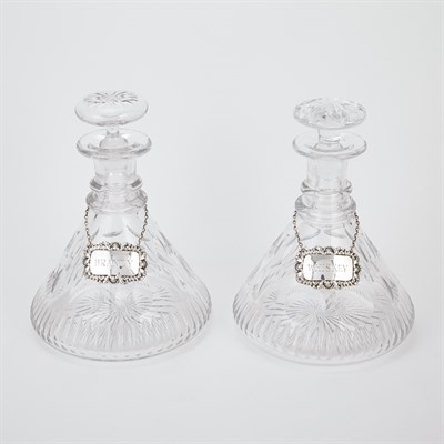 Lot 538 - Pair of Cut Glass Ships' Decanters With Silver...