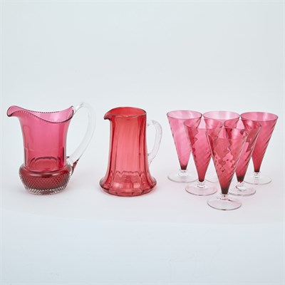 Lot 566 - Group of Ruby Glass Table Articles Comprising...