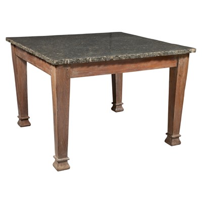 Lot 261 - Granite Top Teak Table The square top with...