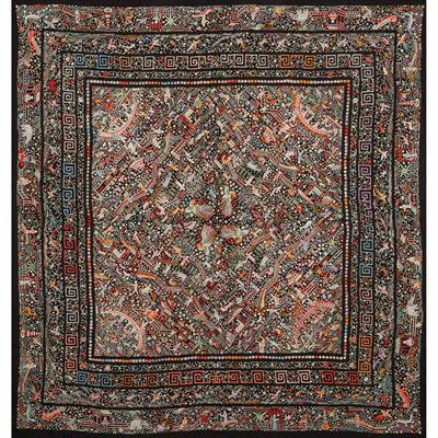 Lot 386 - Chinese Silk Shawl 19th Century The square...