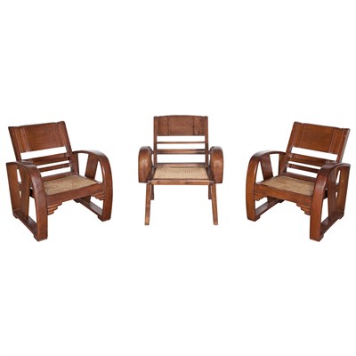 Lot 162 - Pair of Wood and Caned Armchairs; Together...