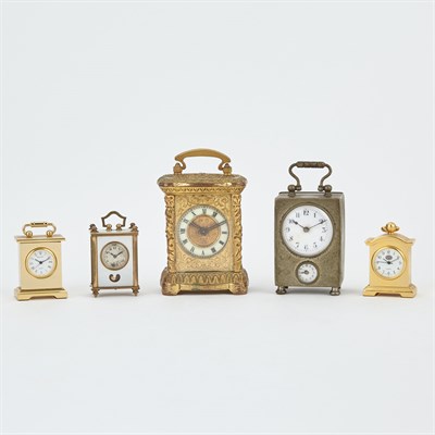 Lot 549 - Group of Five Miniature Carriage Clocks Height...