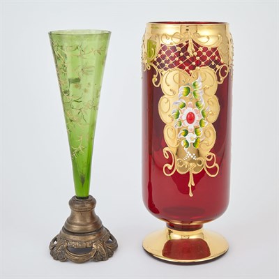 Lot 550 - Ruby Glass Vase with Gilt and Enamel...