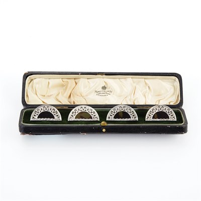 Lot 559 - Cased Set of Four George V Silver Menu Holders...