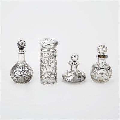 Lot 564 - Group of Four Silver Overlay Glass Scent...