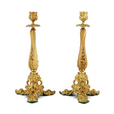 Lot 565 - Pair of Gilt-Metal Candlesticks Height 12 1/2...