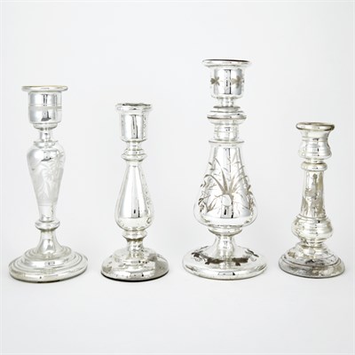 Lot 487 - Group of Four Mercury Glass Style Candlesticks...