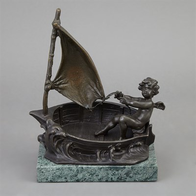 Lot 562 - Bronze Figure of a Cherub in a Sailboat Height...