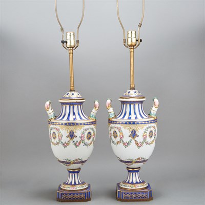 Lot 270 - Pair of Sevres Style Gilt and Polychrome...
