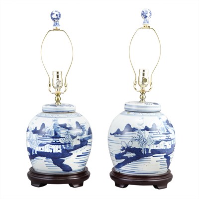 Lot 165 - Pair of Chinese Blue and White Glazed...