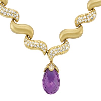 Lot 186 - Gold, Diamond and Amethyst Briolette Pendant-Necklace, Marlene Stowe