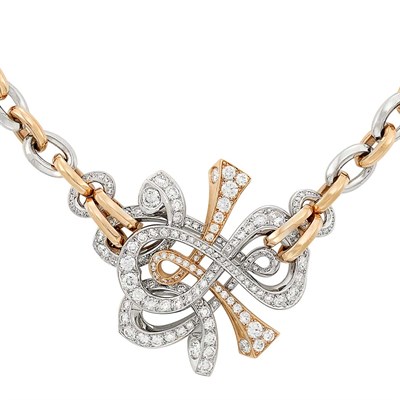 Lot 24 - Platinum, Rose Gold and Diamond Necklace, De Beers