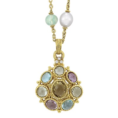 Lot 10 - Gold, Freshwater Pearl, Gem-Set Bead, Gem-Set and Diamond Pendant-Necklace, Judith Ripka