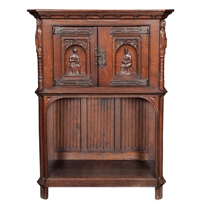 Lot 474 - Gothic Style Iron Mounted Oak Cupboard The...
