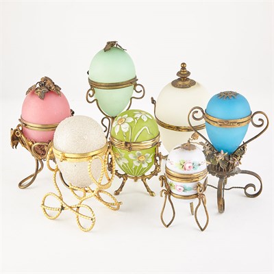 Lot 397 - Group of French Metal Mounted Glass Egg Boxes...